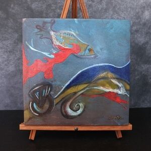 Original Signed Mixed Media Oil Painting Fish Sea Ocean Artwork